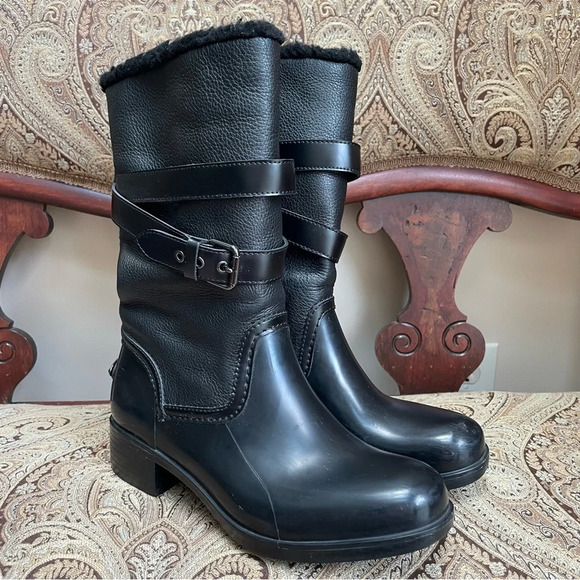 Coach Black Leather Zena Winter All Weather Snow Boots Size 8 - Picture 1 of 11
